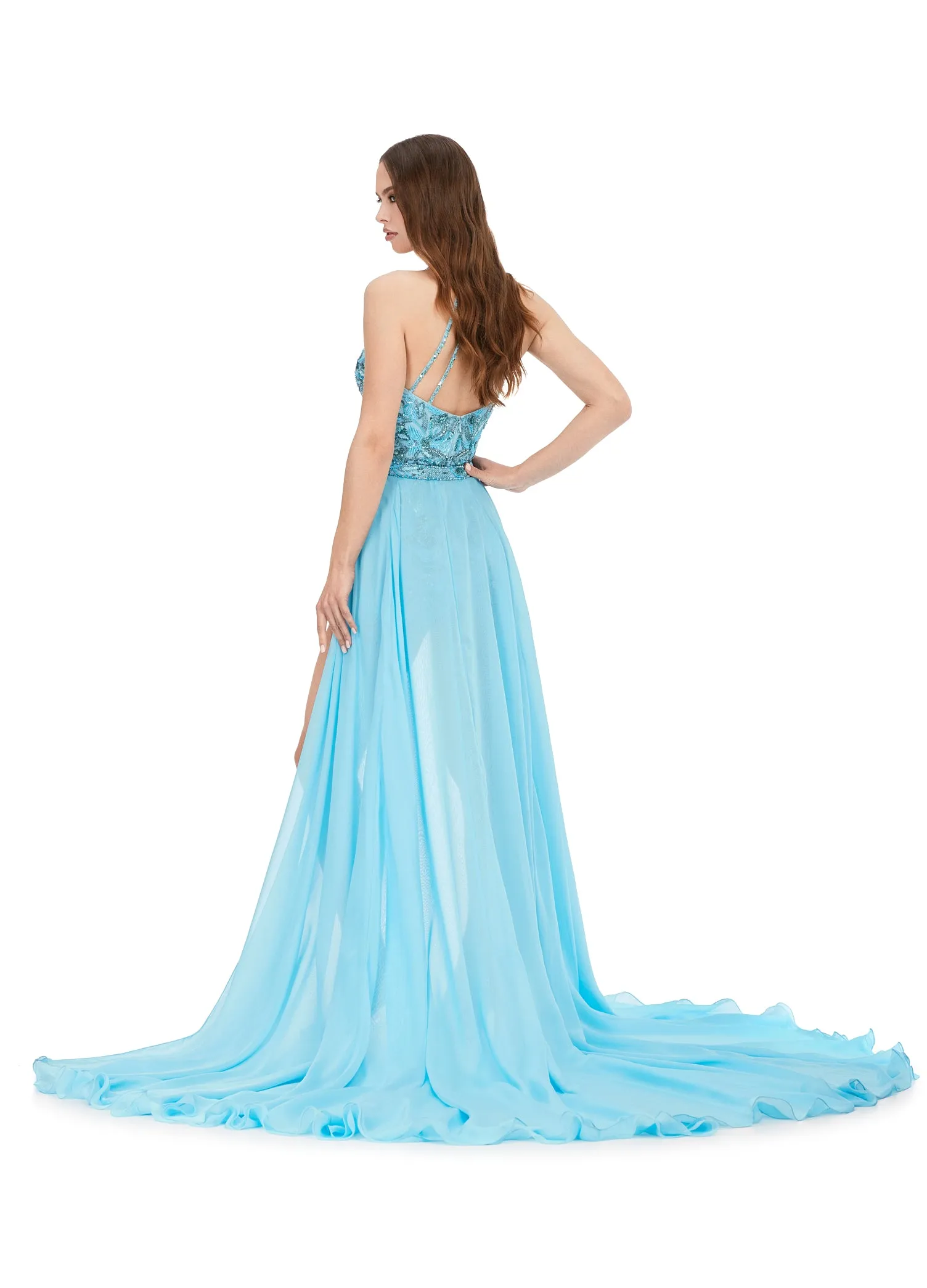 Ashley Lauren 11386 Fully Beaded With Chiffon Over Skirt Deep V-Neck Romper