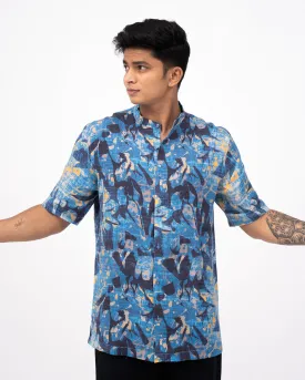Azure Splash Pure Linen Short Sleeve Shirt