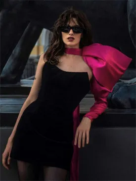 Black One Shoulder Puff Sleeve Bodycon Dress