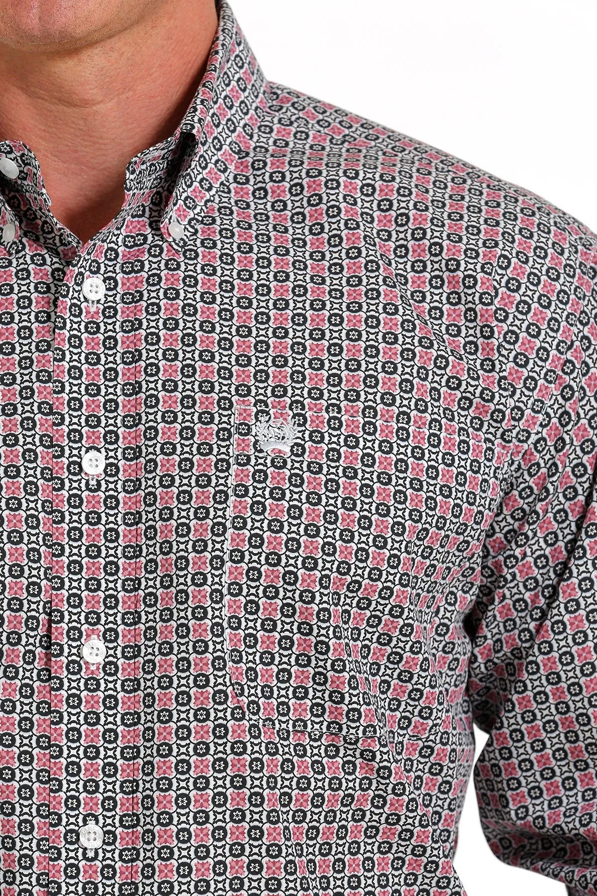 Cinch Mens Medallion Print Button Down Shirt - Fuschia/Black - MTW1105596