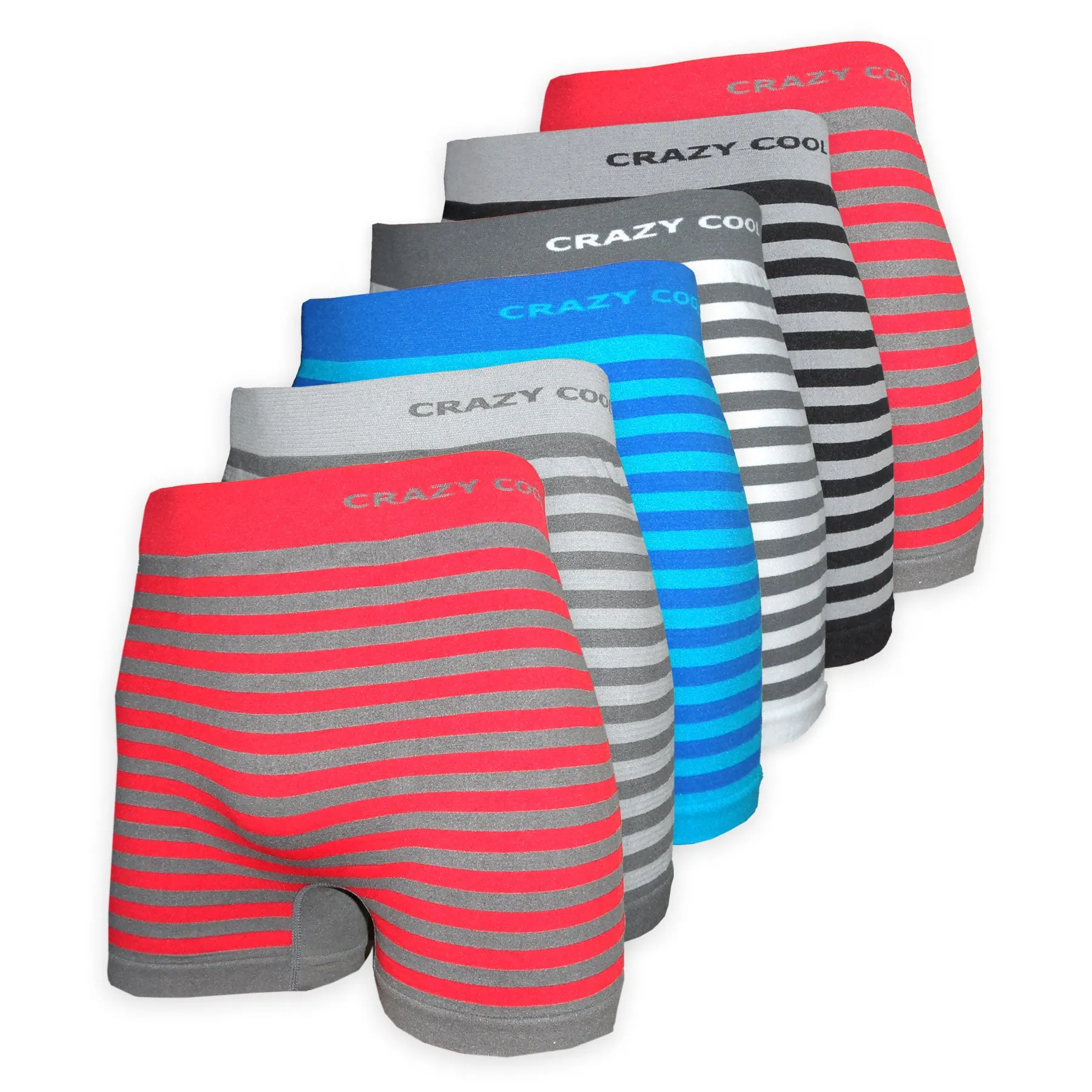 Crazy Cool Stretches Seamless Mens Boxer Briefs Underwear 6-Pack Set - Stripes
