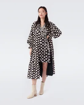 Danica Trench Coat Dress In Black Abstract Dot