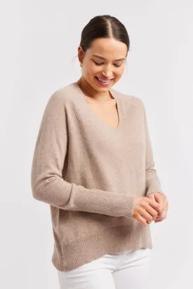 Fifi V Cashmere Sweater in Cobblestone