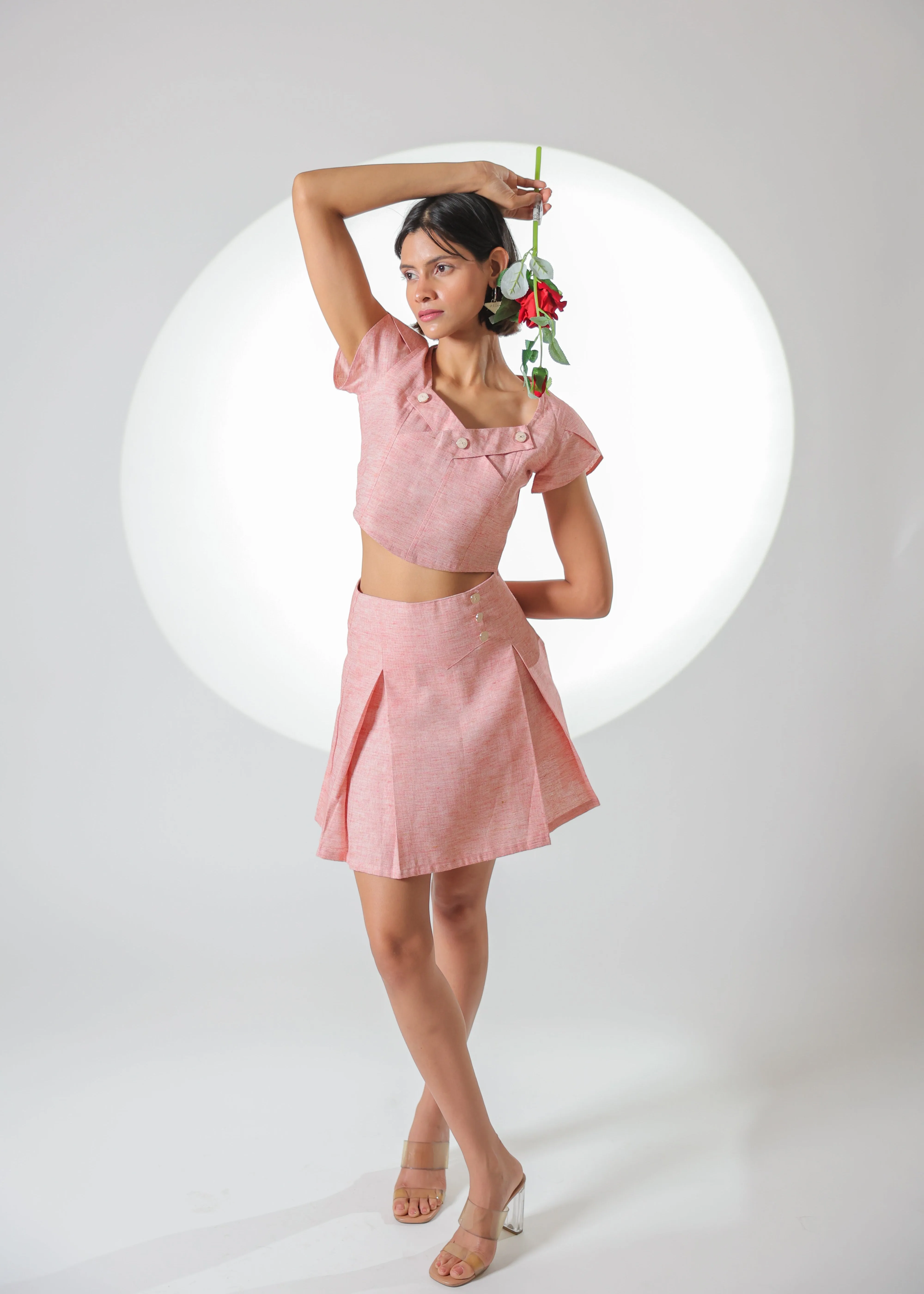 Hermoine Baby Pink Khadi Pleated Skirt