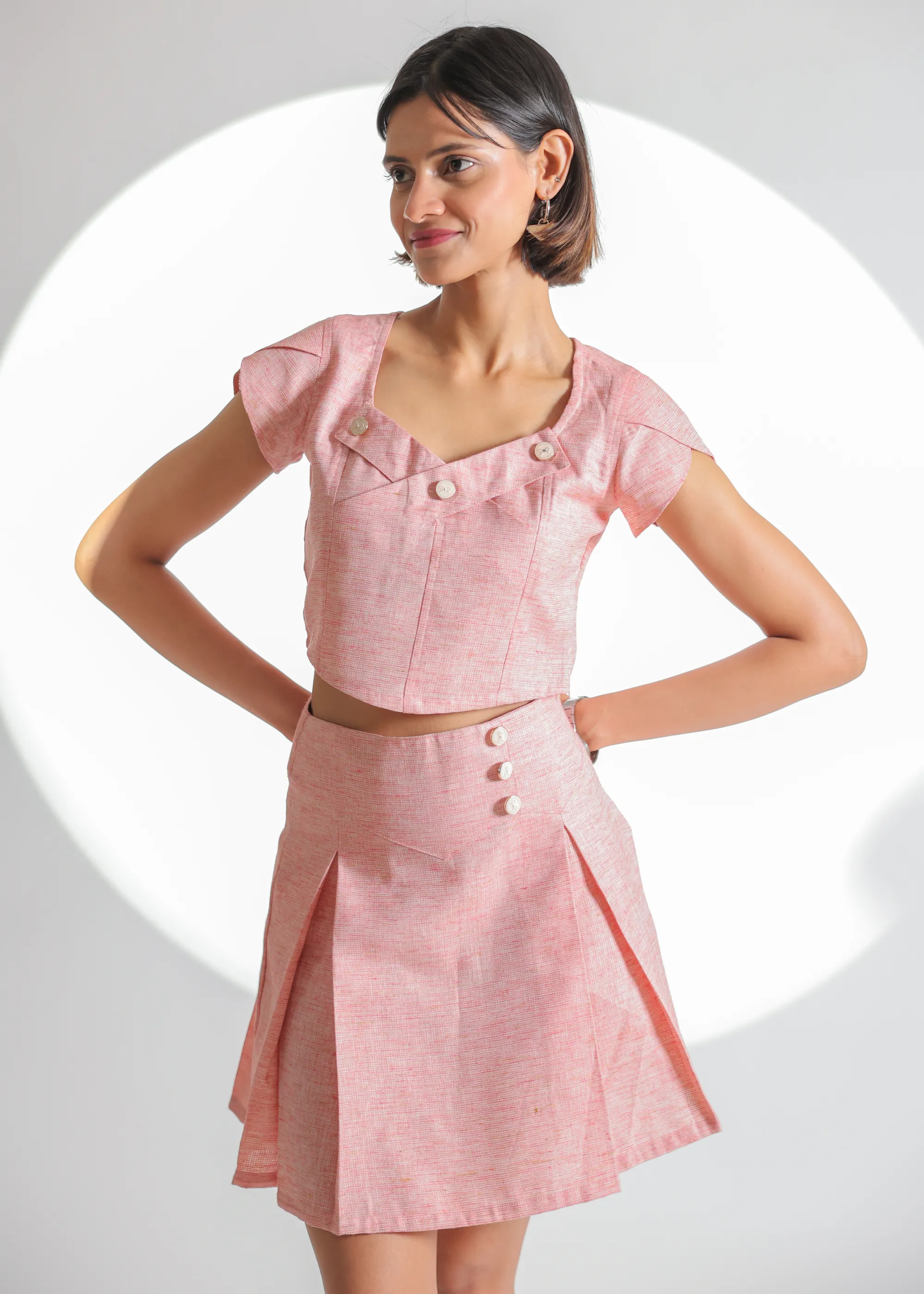 Hermoine Baby Pink Khadi Pleated Skirt