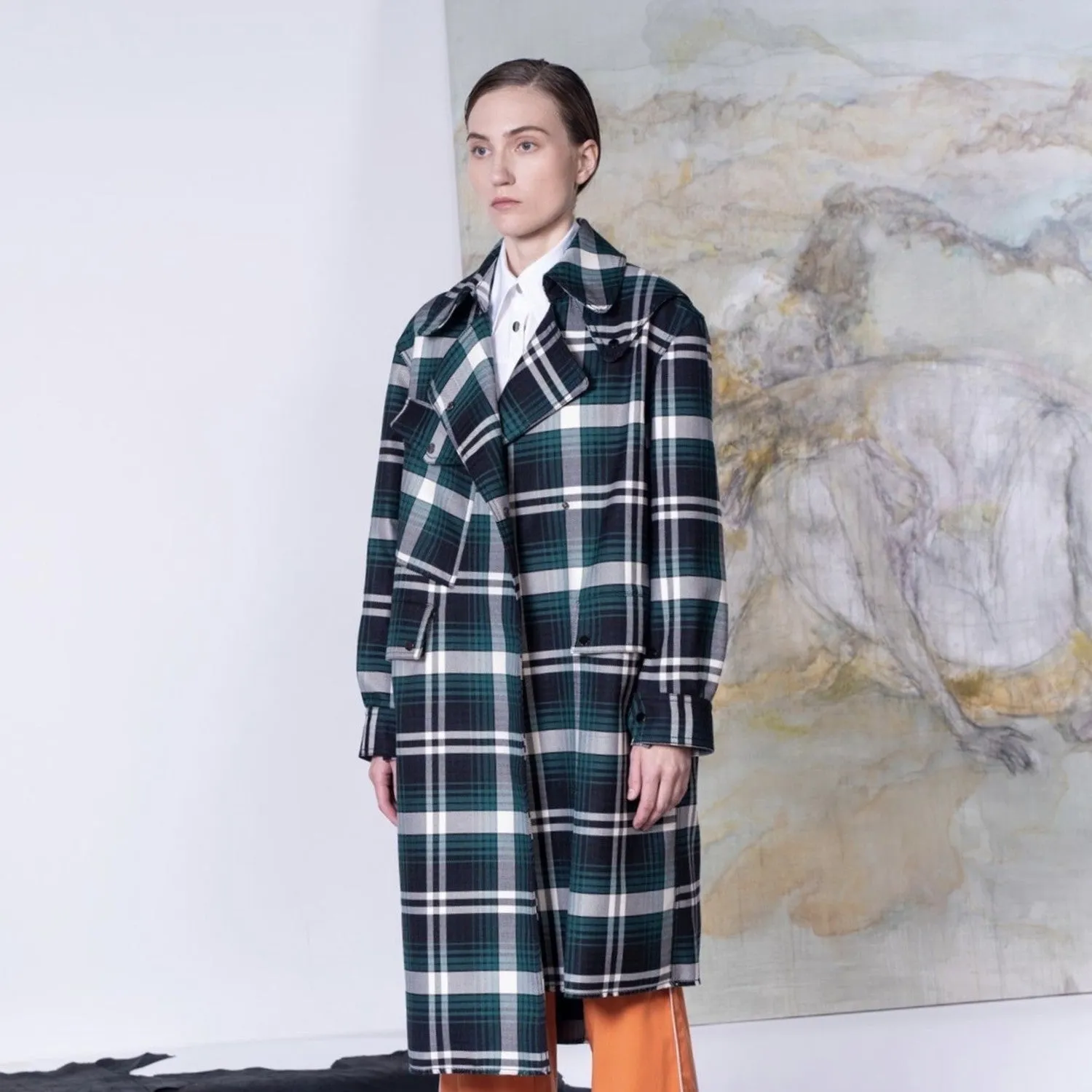 Multicolor Green Trench Coat