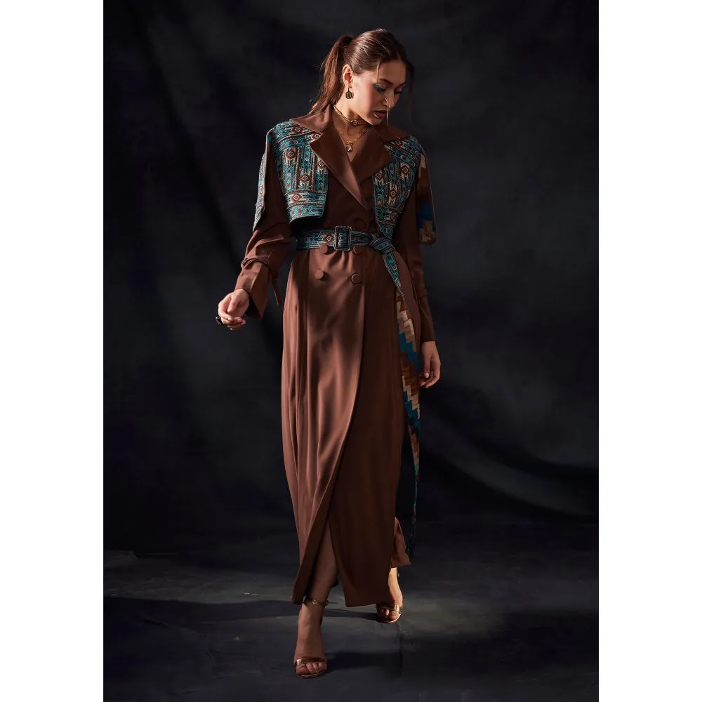 Nikita Mhaisalkar Multi-Colour Trench Coat with Embroidered Belt (Set of 2)