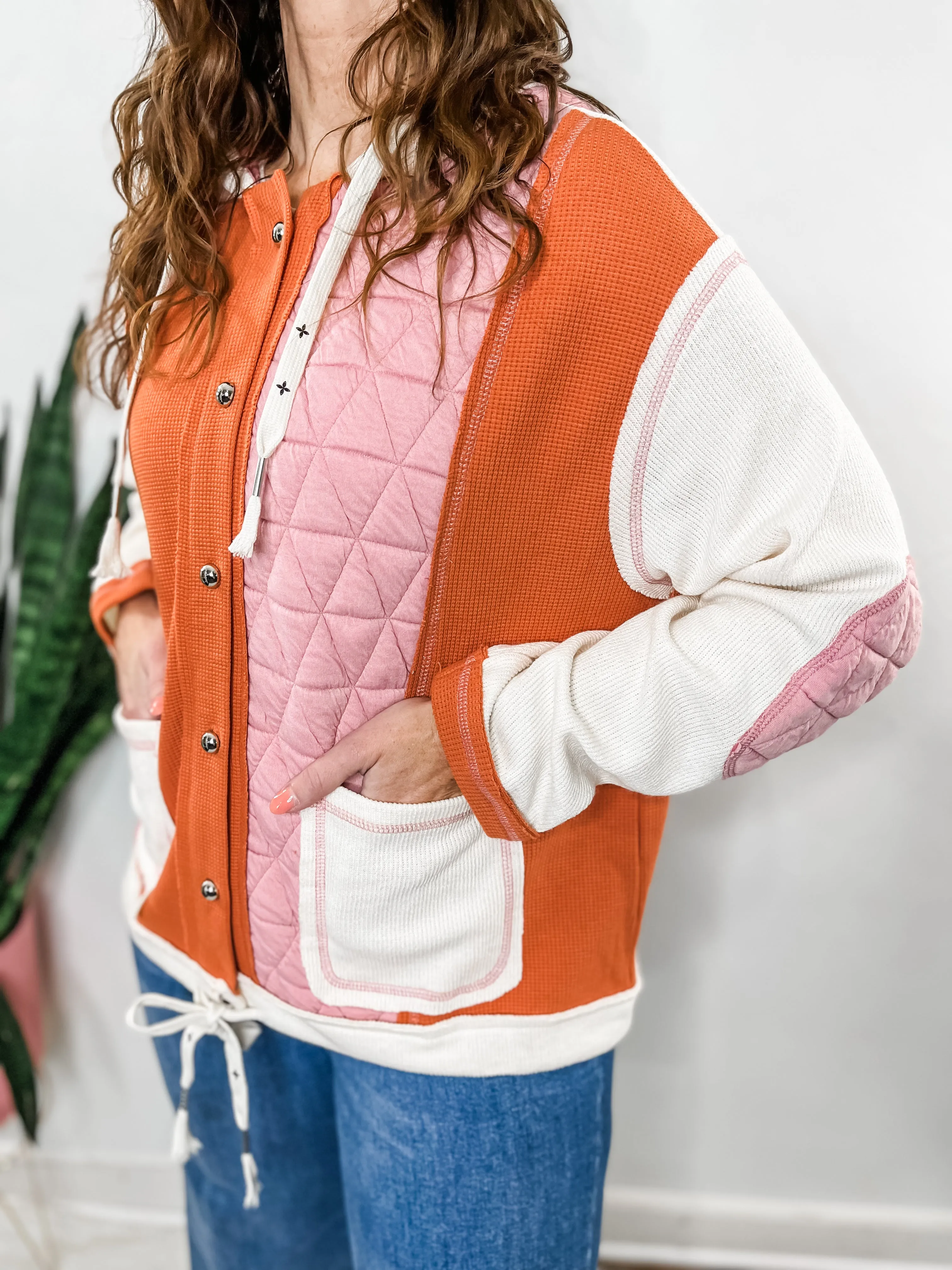 Pink & Orange Textured Patchwork Jacket