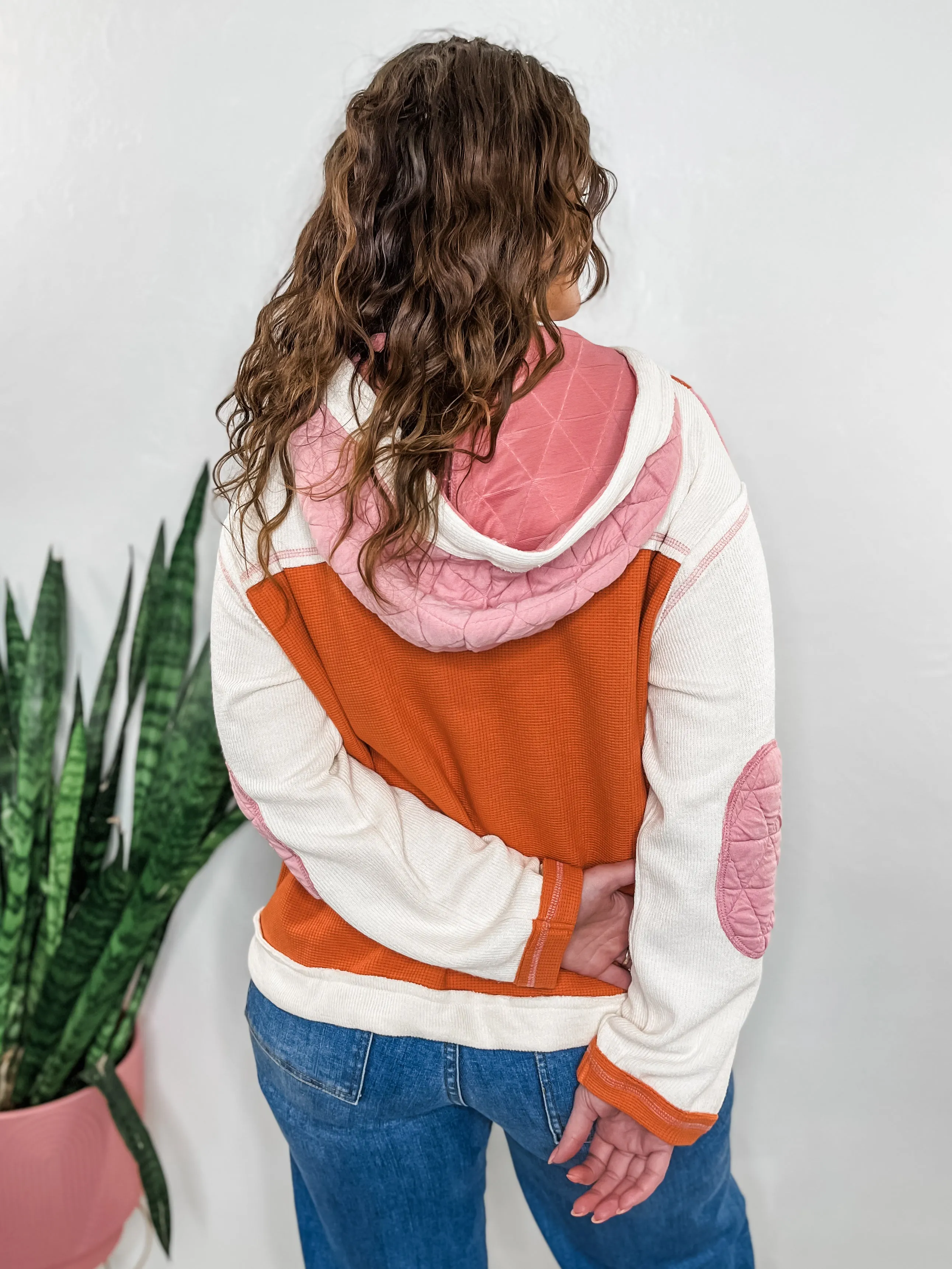 Pink & Orange Textured Patchwork Jacket