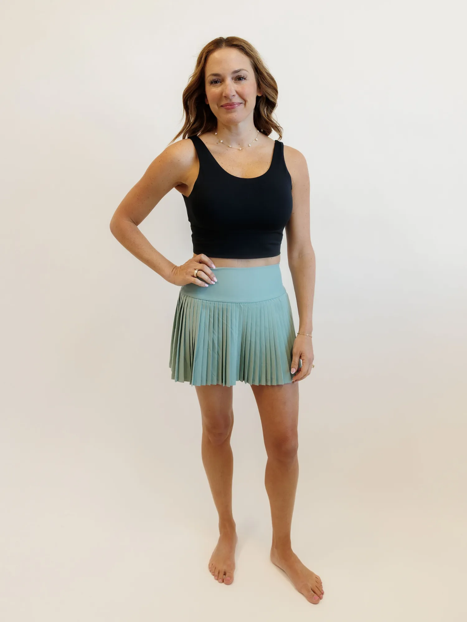 Sage Green "Maddie" Full Pleat Active Skirt with Pockets in Shorts Liner
