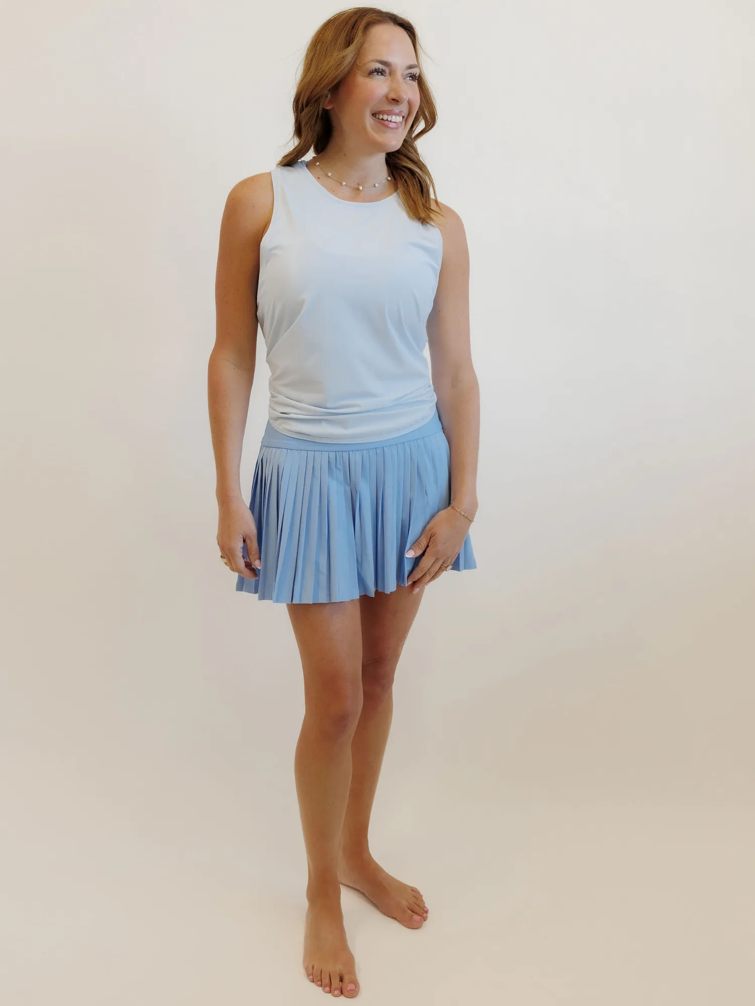 Spring Blue "Maddie" Full Pleat Active Skirt with Pockets in Shorts Liner