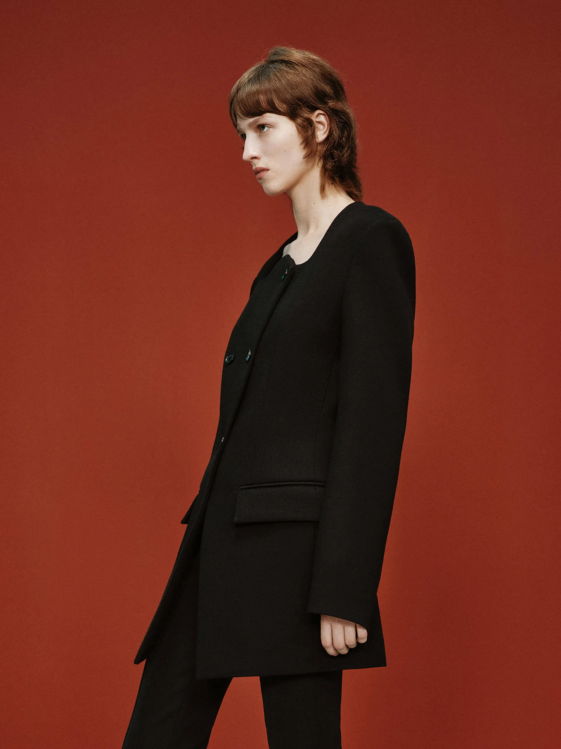 Wave Collar Wool Coat